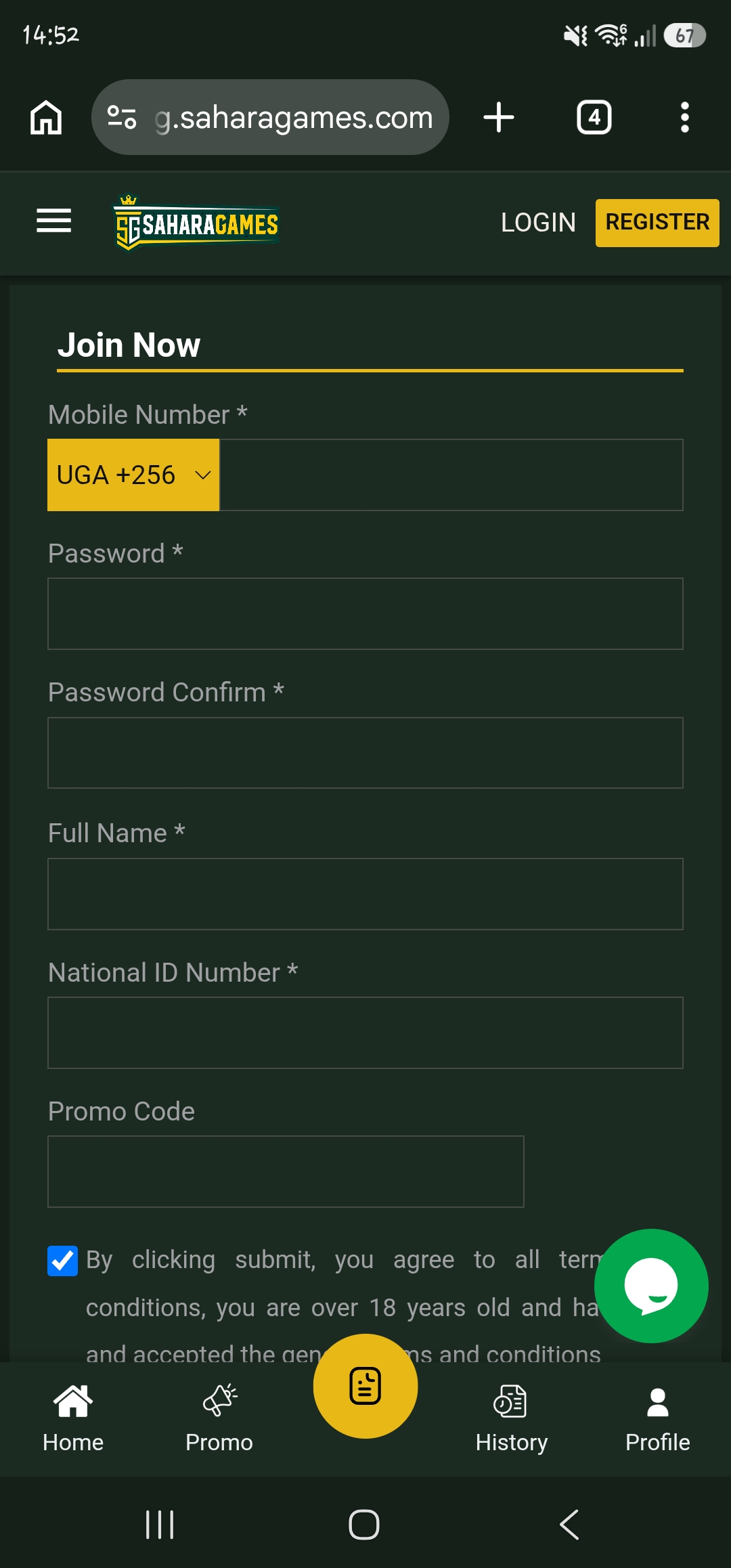 Sahara Games Online Sign Up Process in Uganda