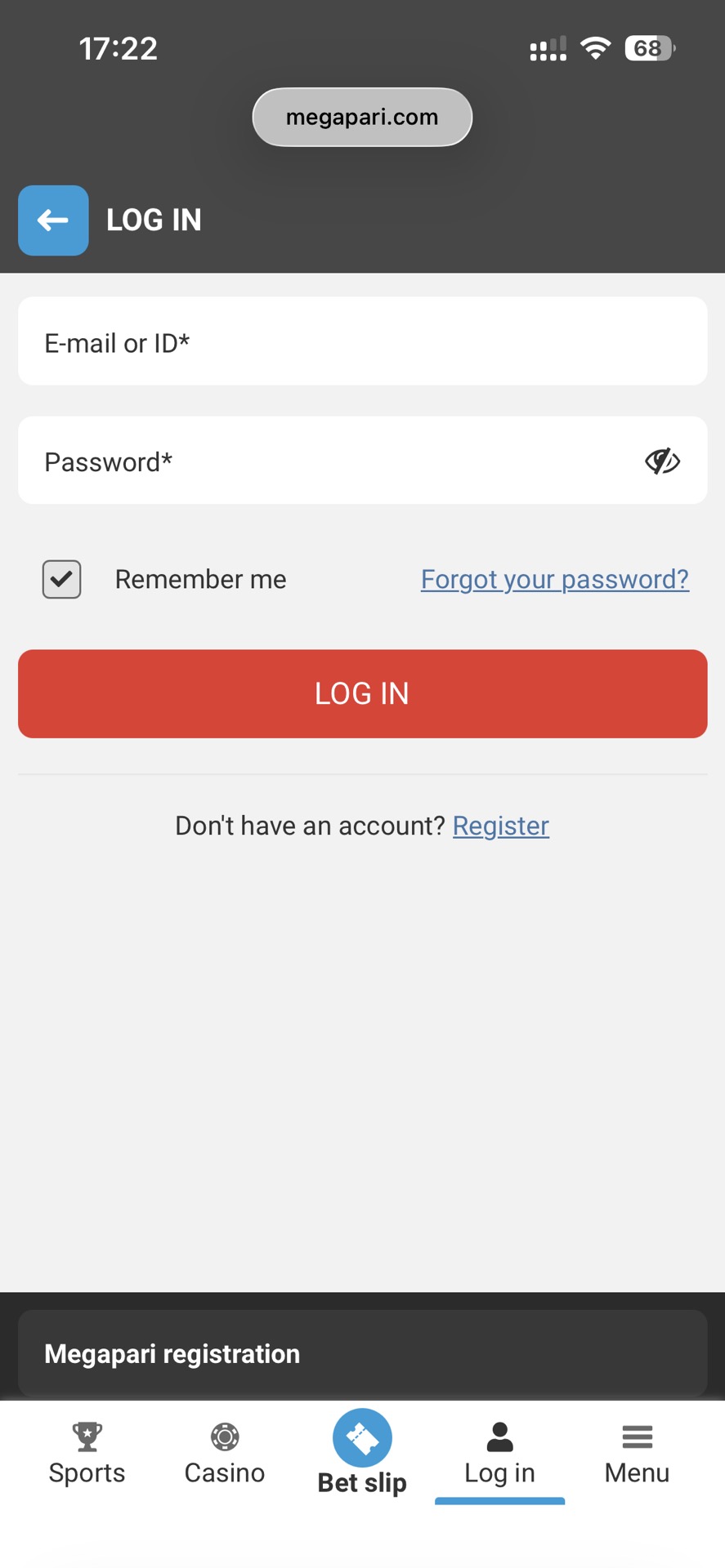 Megapari Uganda login.png