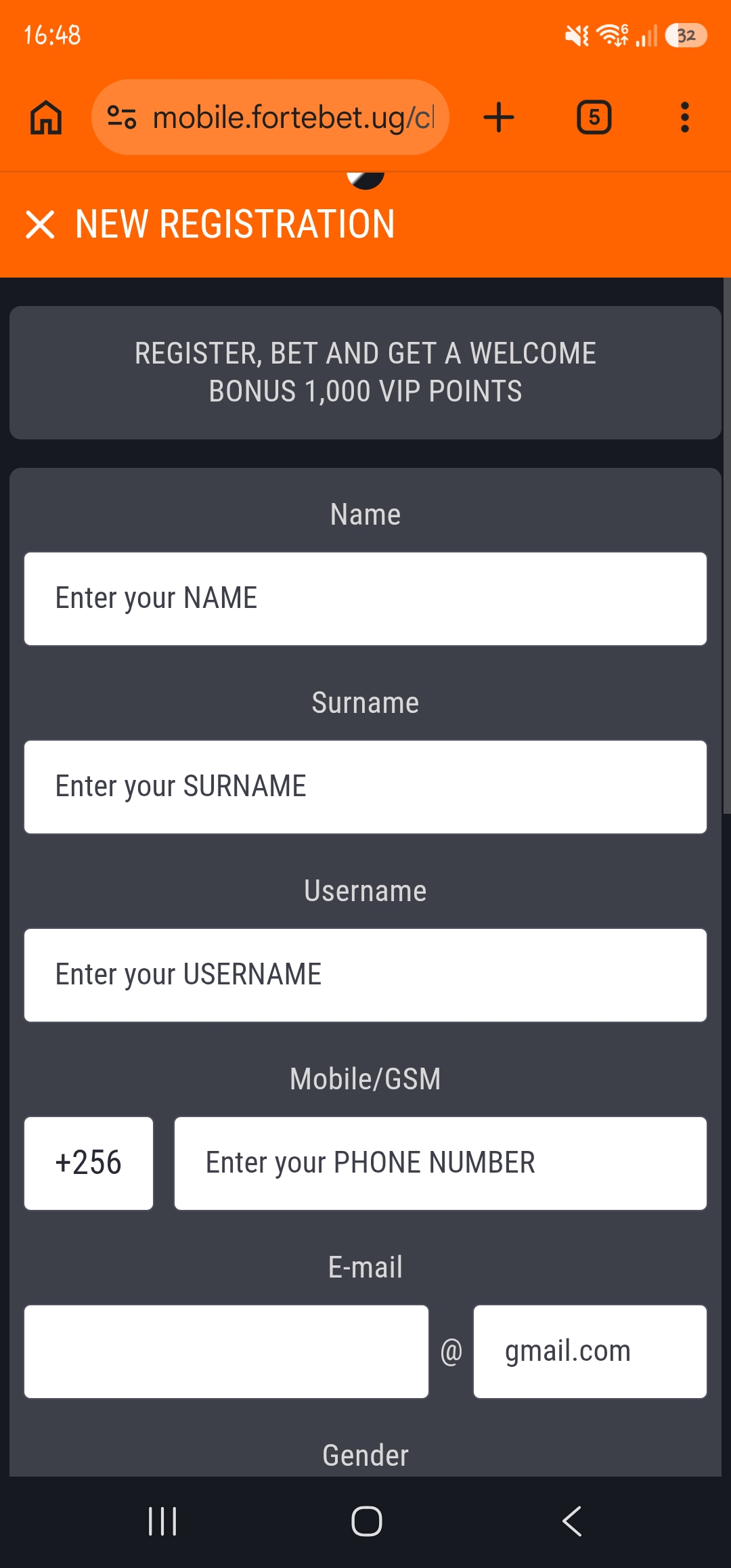 Fortebet Registration
