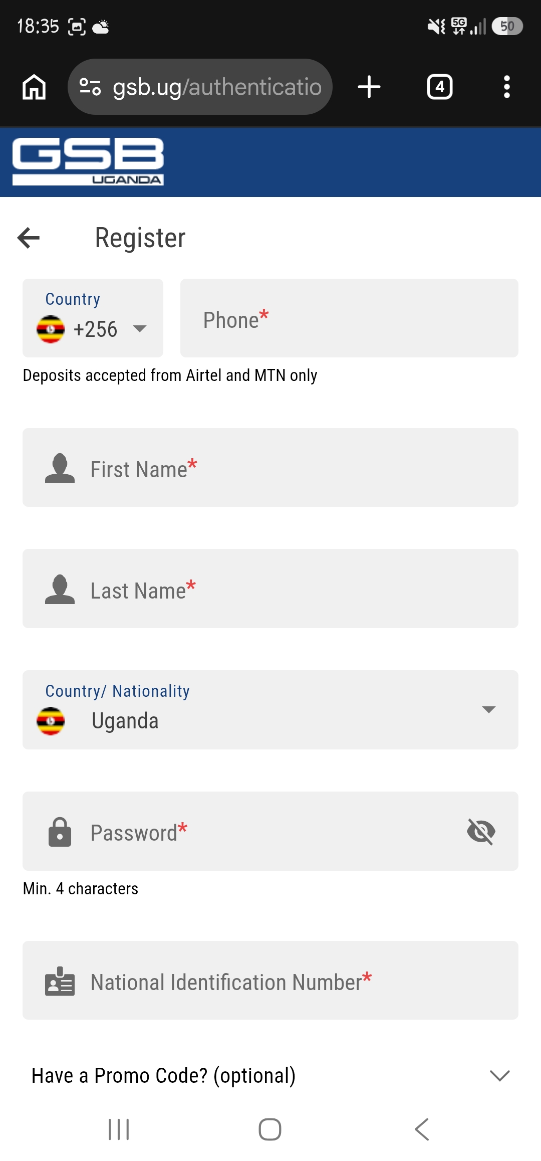 Gal Sport Betting Registration in Uganda